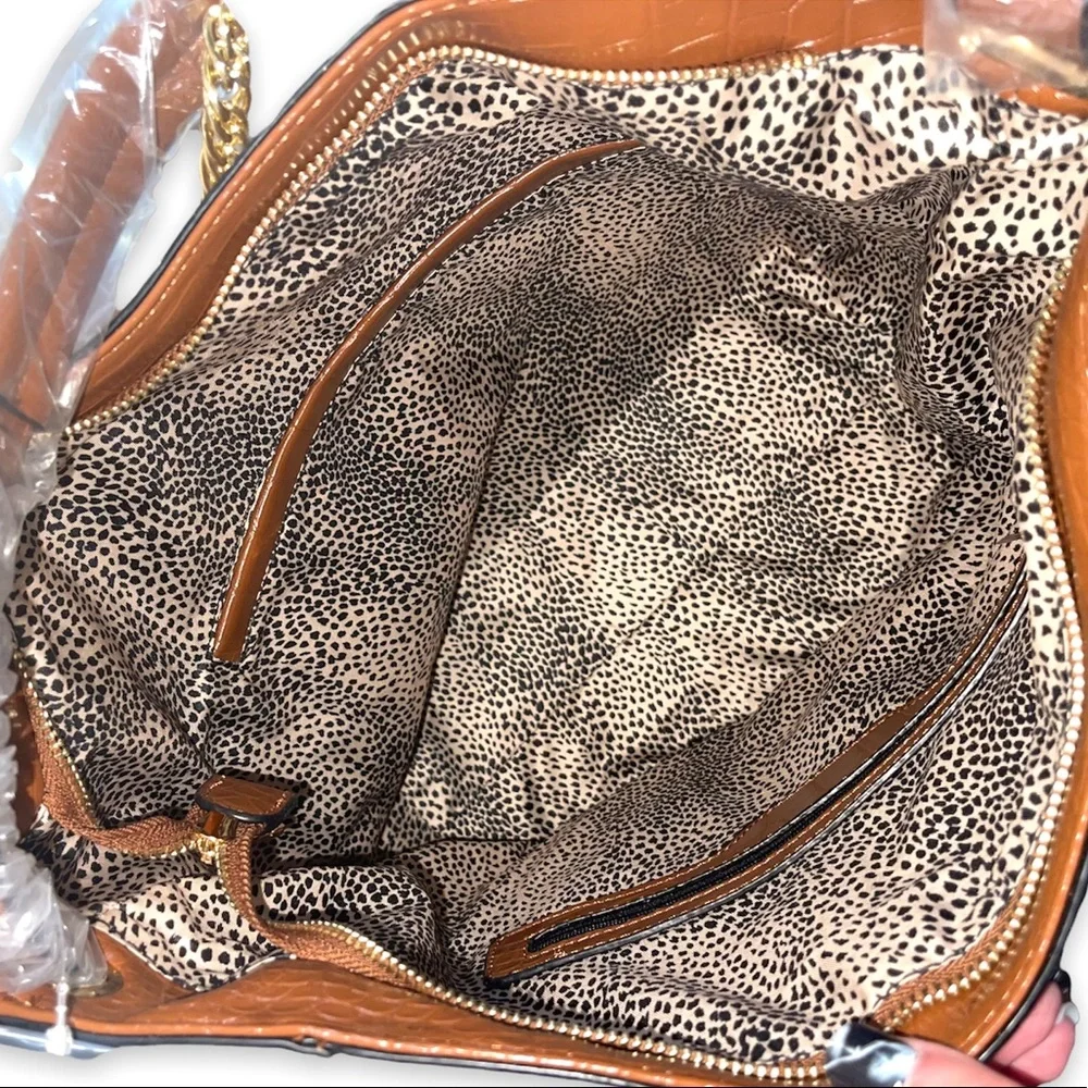 New MFK Collection By Mia K - Oday Hobo Vegan Leather Light Brown With Chain Bag